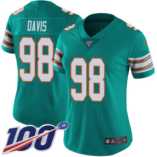 Nike Miami Dolphins #98 Raekwon Davis Aqua Green Alternate Women Stitched NFL 100th Season Vapor Untouchable Limited Jersey->women nfl jersey->Women Jersey